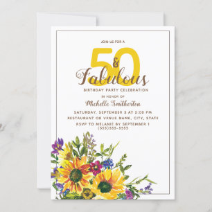 Gele Zonnebloemen Paarse Floral 50 Fabulous Kaart