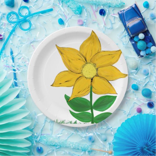Gele zonnebloemen papieren bordje (Feest)