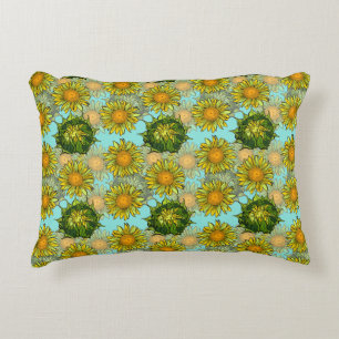 Gele zonnebloemen Patroon met Vloeiing en Buds Accent Kussen