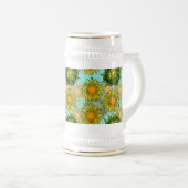 Gele zonnebloemen Patroon met Vloeiing en Buds Bierpul (Voorkant rechts)