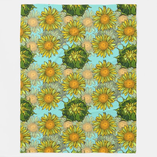 Gele zonnebloemen Patroon met Vloeiing en Buds Fleece Deken (Voorkant)
