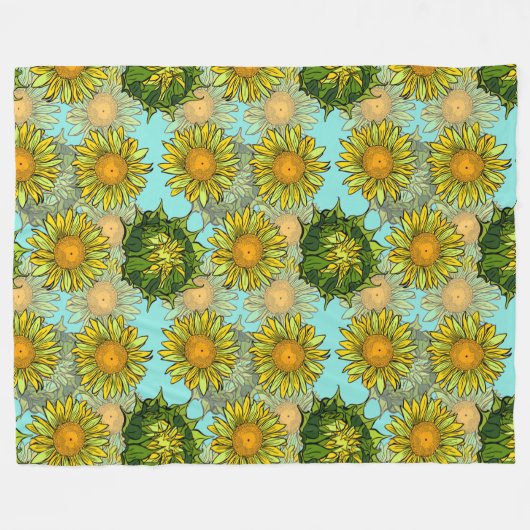 Gele zonnebloemen Patroon met Vloeiing en Buds Fleece Deken (Voorkant (Horizontaal))