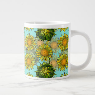 Gele zonnebloemen Patroon met Vloeiing en Buds Grote Koffiekop