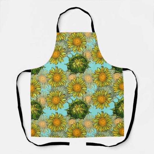 Gele zonnebloemen Patroon met Vloeiing en Buds Schort (Voorkant)