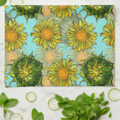 Gele zonnebloemen Patroon met Vloeiing en Buds Theedoek (Gevouwen)