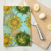 Gele zonnebloemen Patroon met Vloeiing en Buds Theedoek (Quarter Fold)