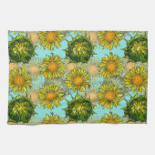 Gele zonnebloemen Patroon met Vloeiing en Buds Theedoek (Horizontaal)