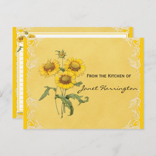 Gele zonnebloemen Recipe Kaarten (Voorkant / Achterkant)