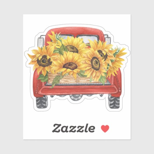  Gele Zonnebloemen Rode Vrachtwagen Waterverf Sticker (Vel)