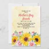 Gele zonnebloemen Roze Roses Moederdag Brunch Kaart (Voorkant)