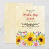 Gele zonnebloemen Roze Roses Moederdag Brunch Kaart (Voorkant / Achterkant)