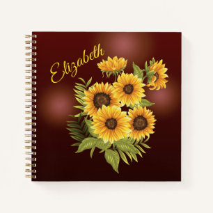 Gele zonnebloemen Rustic Brown Add Name Journal Notitieboek