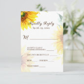 Gele zonnebloemen Rustic Floral Waterverf Wedding RSVP Kaartje (Staand voorkant)