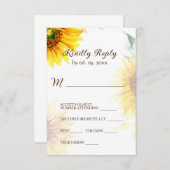 Gele zonnebloemen Rustic Floral Waterverf Wedding RSVP Kaartje (Voorkant / Achterkant)