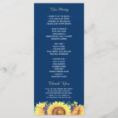 Gele zonnebloemen Rustic Navy Blue Wedding Program Programmakaart (Achterkant)