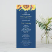 Gele zonnebloemen Rustic Navy Blue Wedding Program Programmakaart (Staand voorkant)