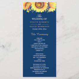 Gele zonnebloemen Rustic Navy Blue Wedding Program Programmakaart