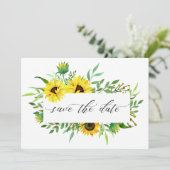 Gele zonnebloemen Rustic Wedding Save the Date (Staand voorkant)