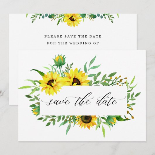 Gele zonnebloemen Rustic Wedding Save the Date (Voorkant / Achterkant)