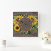 Gele zonnebloemen Rustisch Hout Land Vierkante Klok (Huis)