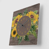 Gele zonnebloemen Rustisch Hout Land Vierkante Klok (Hoek)