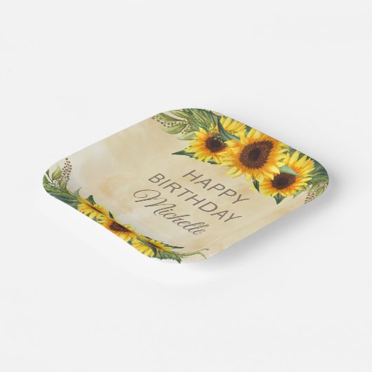 Gele zonnebloemen Rustisch Land Happy Birthday Papieren Bordje (Gebogen)