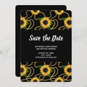 Gele Zonnebloemen Stijlvol Pattern Weddenschap Save The Date (Voorkant / Achterkant)