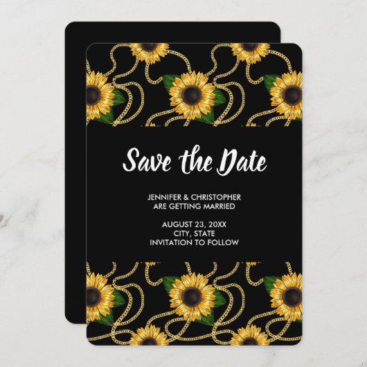  Gele Zonnebloemen Stijlvol Pattern Weddenschap Save The Date (Voorkant / Achterkant)