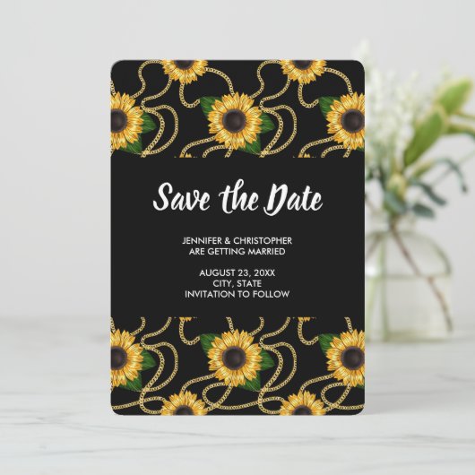  Gele Zonnebloemen Stijlvol Pattern Weddenschap Save The Date (Staand voorkant)