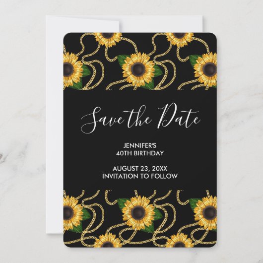 Gele Zonnebloemen Stijlvolle Patroondag Save The Date (Voorkant)