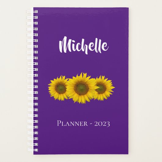 Gele zonnebloemen Trendy Paarse Floral Planner (Voorkant)