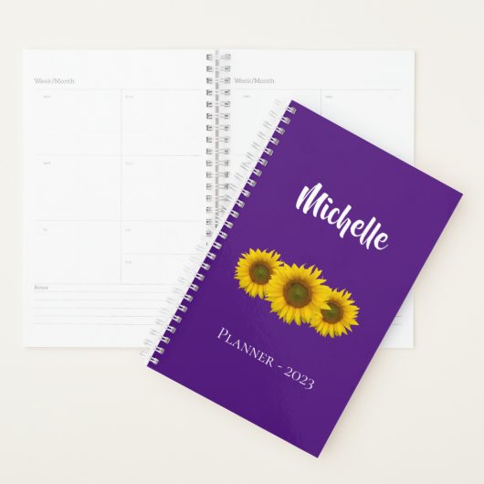 Gele zonnebloemen Trendy Paarse Floral Planner (Display)