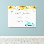 Gele zonnebloemen Turquoise Truck Wedding Canvas Afdruk (Insitu (Houten vloer))