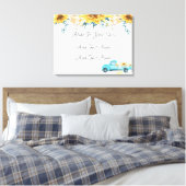 Gele zonnebloemen Turquoise Truck Wedding Canvas Afdruk (Insitu (Slaapkamer))