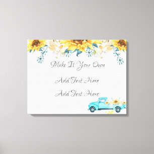 Gele zonnebloemen Turquoise Truck Wedding Canvas Afdruk