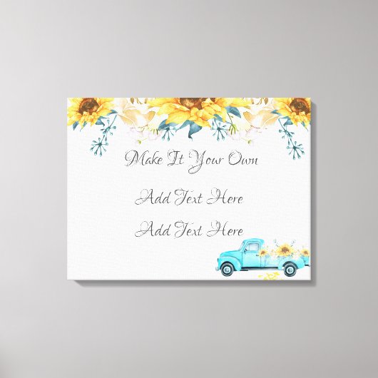 Gele zonnebloemen Turquoise Truck Wedding Canvas Afdruk (Voorkant)
