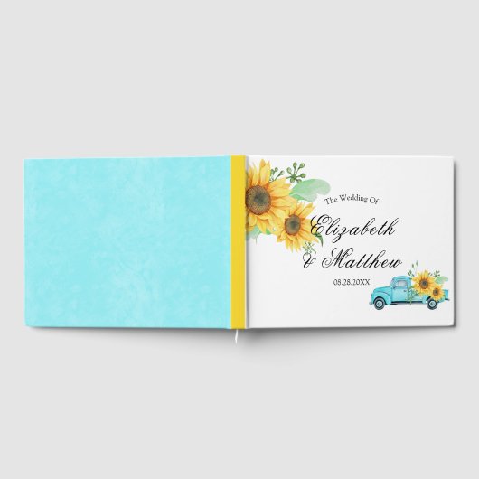 Gele zonnebloemen Turquoise  Truck Wedding Gastenboek (Volledig)