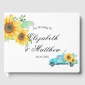 Gele zonnebloemen Turquoise  Truck Wedding Gastenboek (Voorkant)