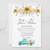 Gele zonnebloemen Turquoise Truck Wedding Kaart (Voorkant)