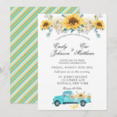 Gele zonnebloemen Turquoise Truck Wedding Kaart (Voorkant / Achterkant)