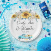 Gele zonnebloemen Turquoise  Truck Wedding Papieren Bordje (Feest)