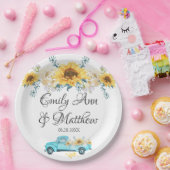 Gele zonnebloemen Turquoise  Truck Wedding Papieren Bordje (Feest)