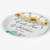 Gele zonnebloemen Turquoise  Truck Wedding Papieren Bordje (Gekanteld)