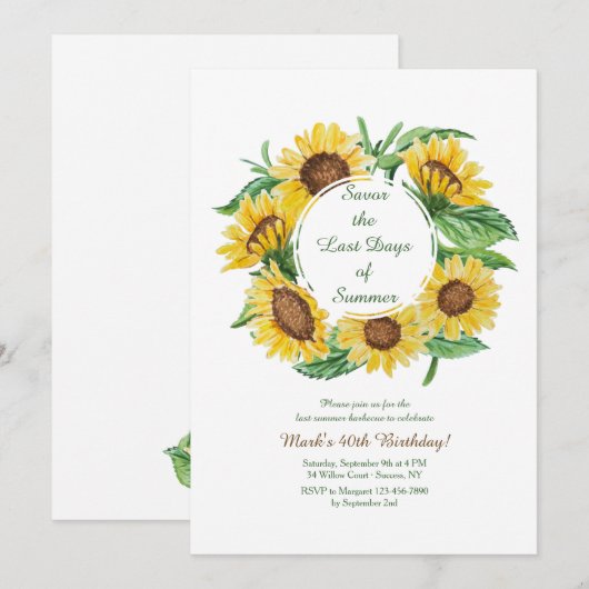 Gele Zonnebloemen uitnodiging (Voorkant / Achterkant)