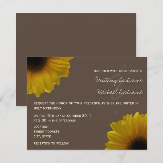 Gele zonnebloemen Uitnodiging tot weddenschap (Voorkant / Achterkant)