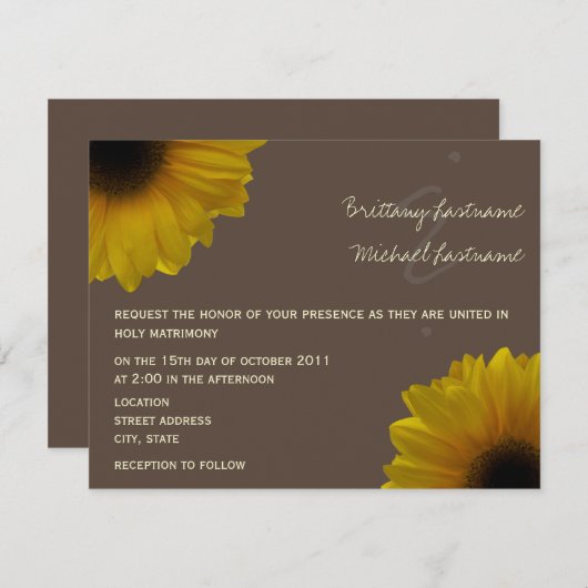Gele zonnebloemen Uitnodiging tot weddenschap (Voorkant / Achterkant)