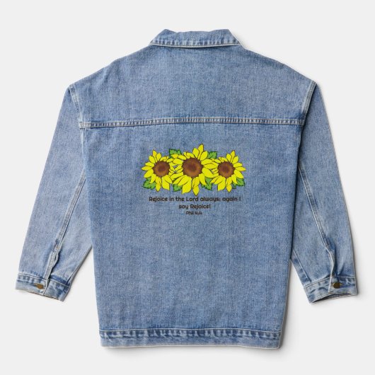Gele Zonnebloemen Verheug u in de Heere Schrift Denim Jacket (Achterkant)