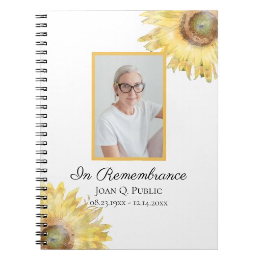 Gele Zonnebloemen Viering van het Leven Begrafenis Notitieboek (Voorkant)
