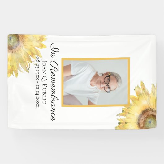 Gele Zonnebloemen Viering van het Leven Begrafenis Spandoek (Horizontaal)