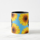 Gele zonnebloemen Voeg Jouw naam en Initiaal blauw Mok (Midden)